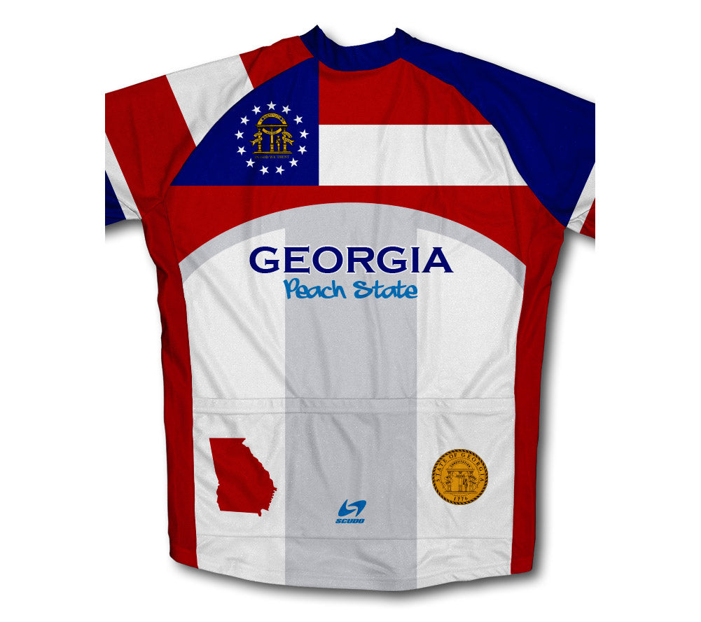 ScudoPro Georgia Flag Short Sleeve Cycling Jersey for Men and Women