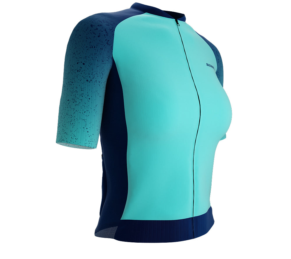 Scudopro Pro-Elite Short Sleeve Cycling Pro Fit Jersey Gradient Intense Cyan for Women