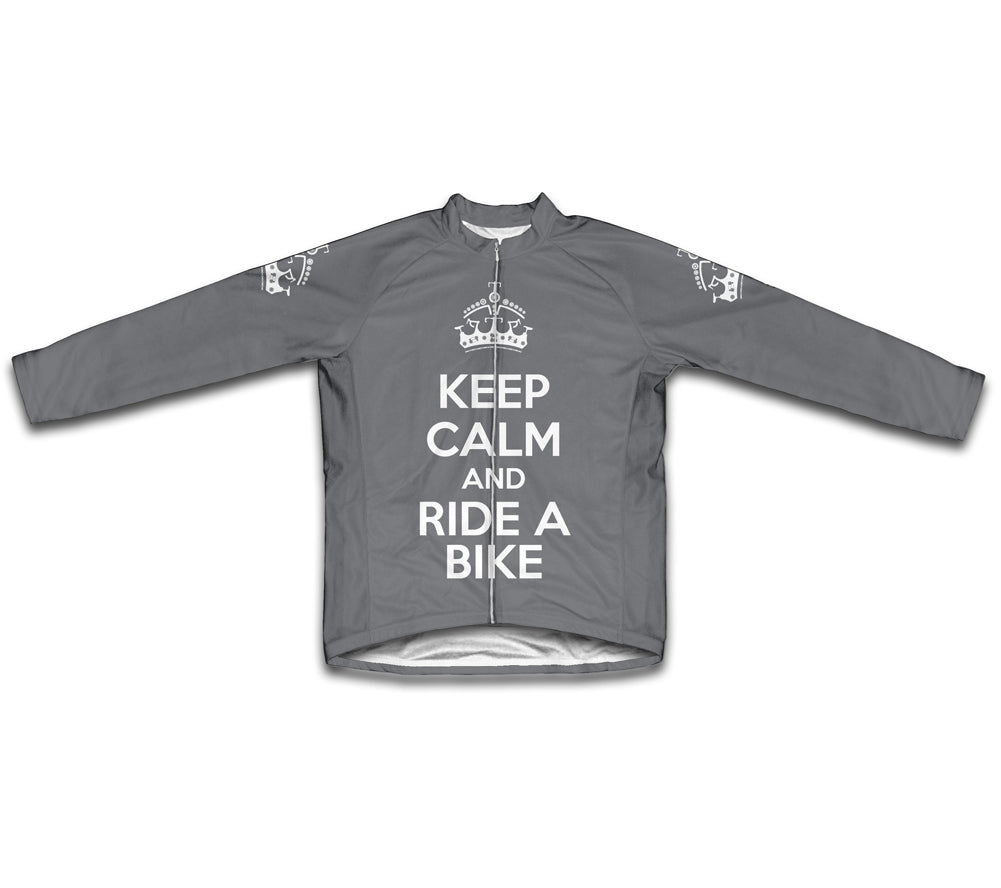 Keep Calm and Ride a Bike Gray Cycling Jersey Long Sleeve