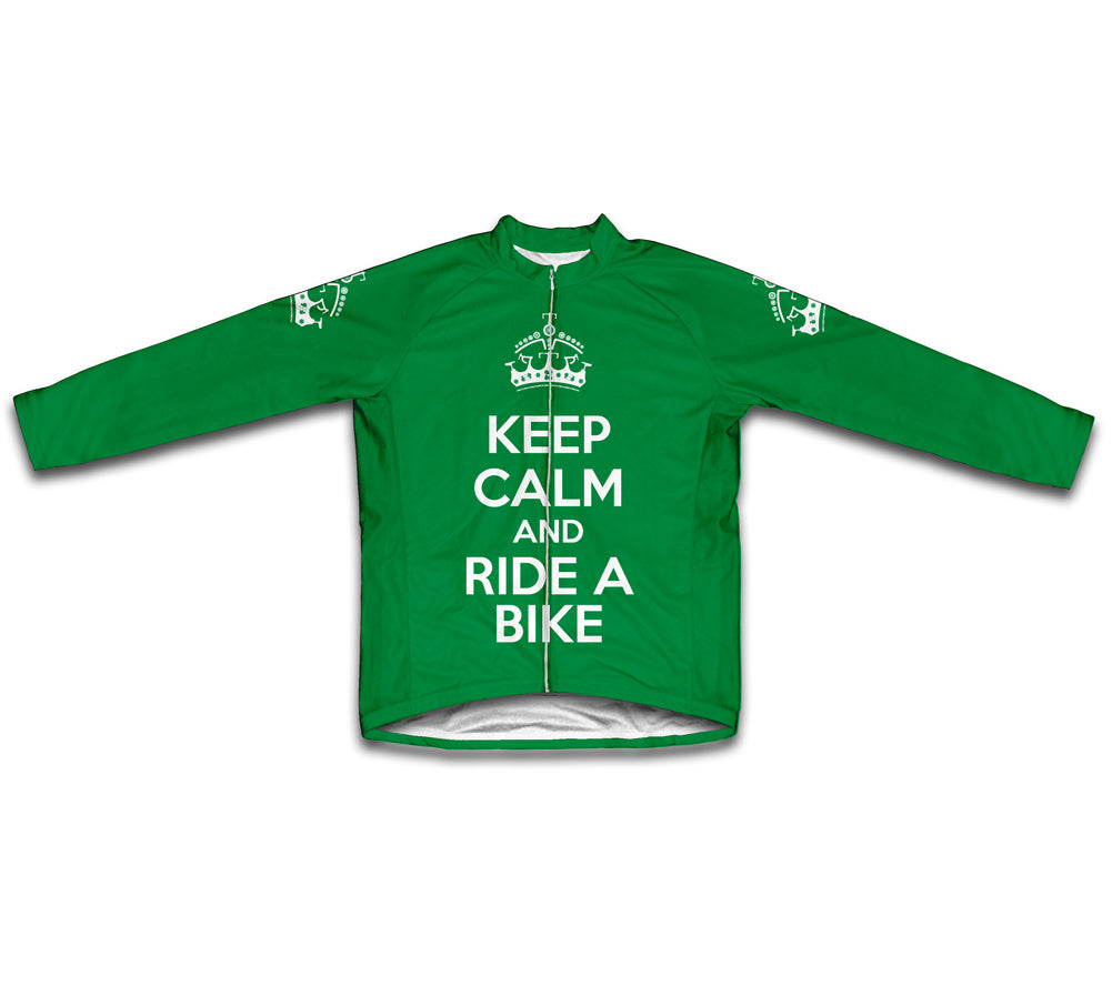 Keep Calm and Ride a Bike Green Cycling Jersey Long Sleeve