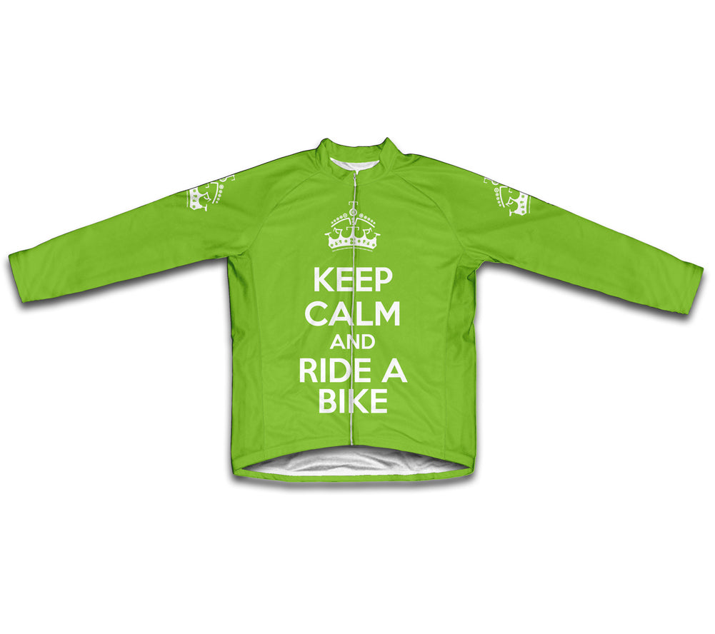 Keep Calm and Ride a Bike Green Neon Cycling Jersey Long Sleeve