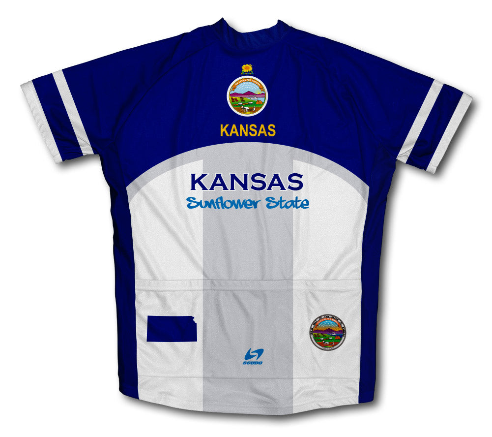 Kansas Flag Short Sleeve Cycling Jersey for Men and Women