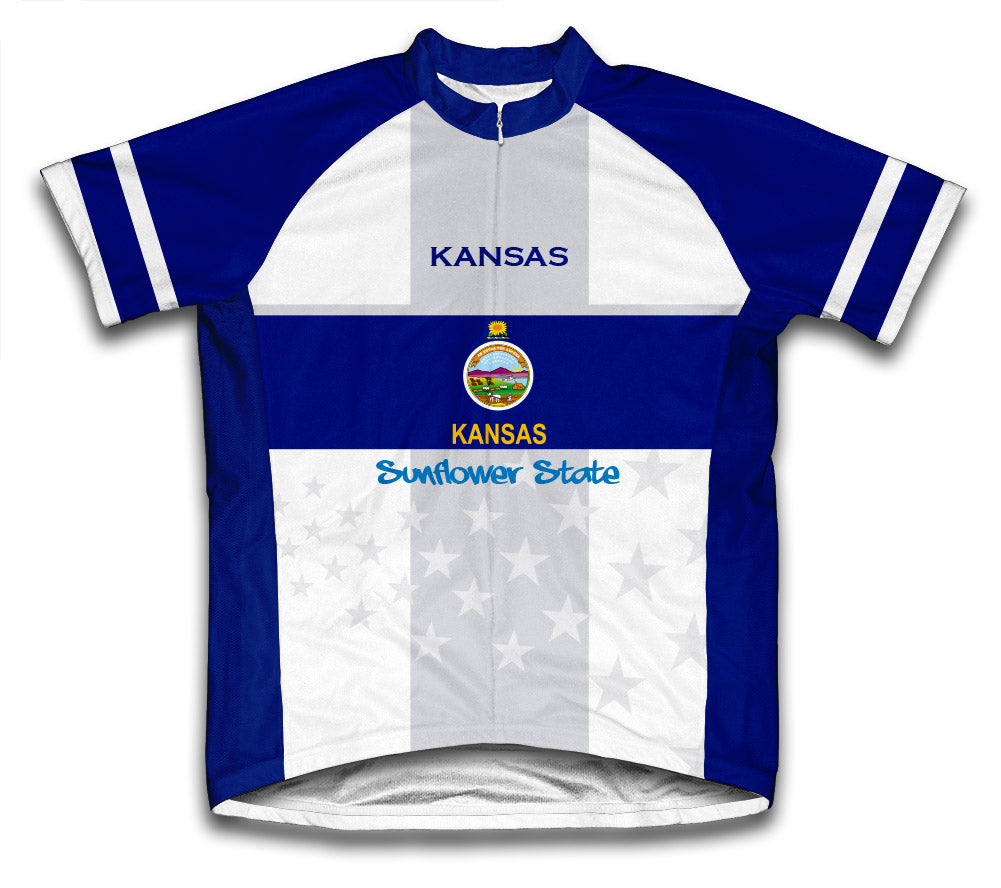 Kansas Flag Short Sleeve Cycling Jersey for Men and Women