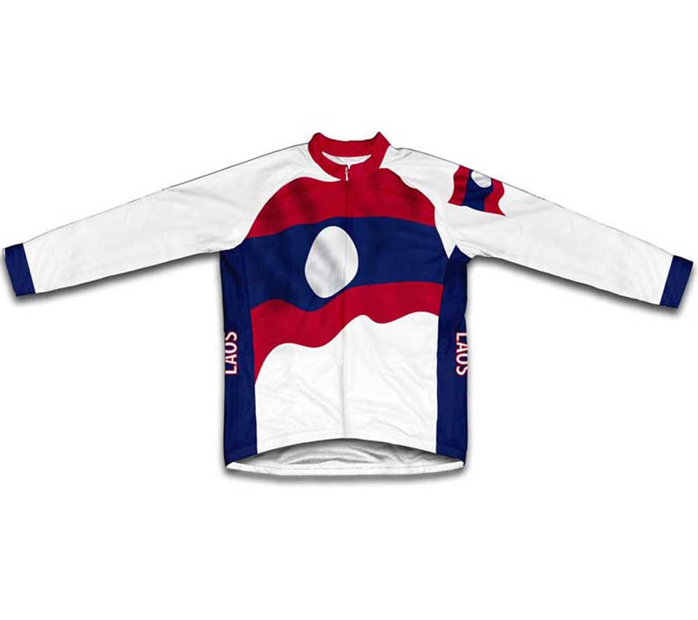 Laos Flag Winter Thermal Cycling Jersey