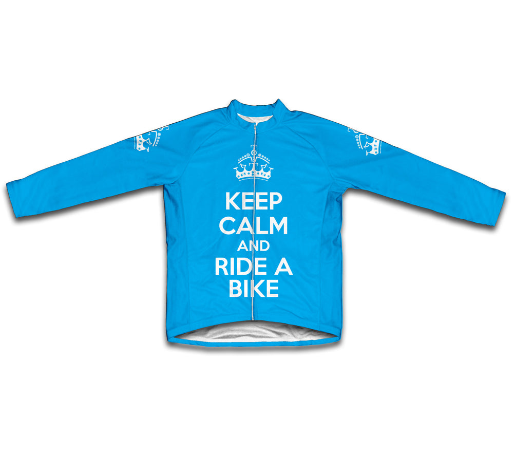 Keep Calm and Ride a Bike Light Blue Cycling Jersey Long Sleeve