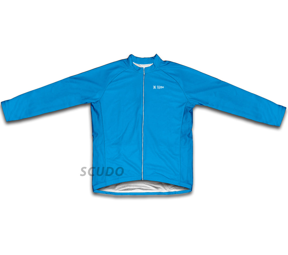 Keep Calm and Pedal On Light Blue Winter Thermal Cycling Jersey