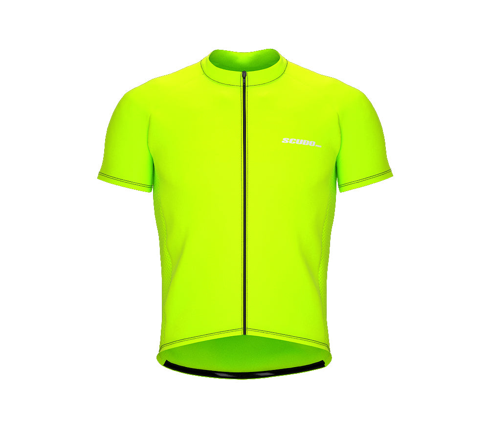 Chroma Contrast |  Short Sleeve Cycling Jersey Neon Green - Black zip - Blue seam | Men and Women