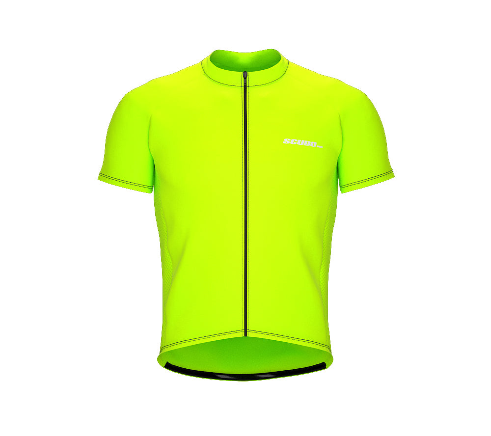 Chroma Contrast |  Short Sleeve Cycling Jersey Neon Green - Black zip - Blue seam | Men and Women