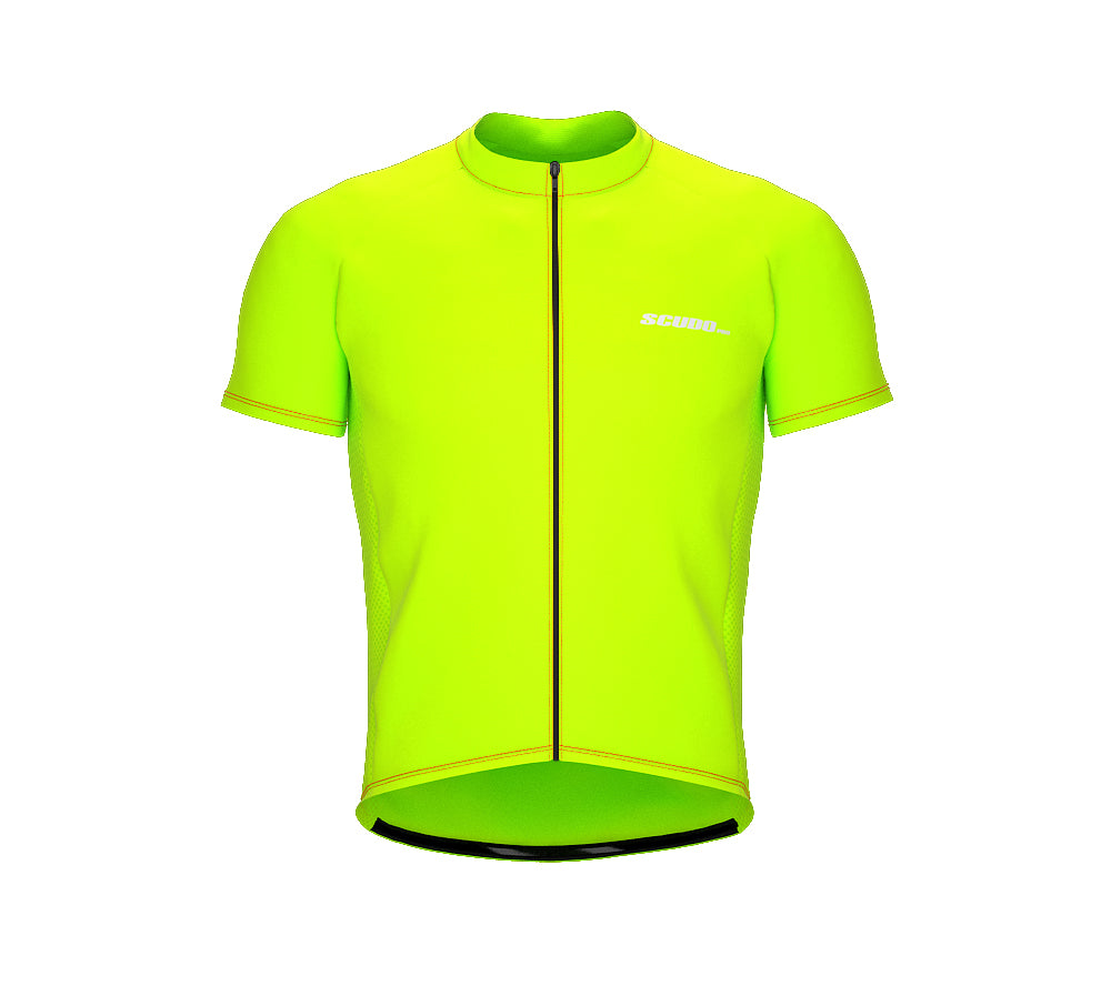 Chroma Contrast |  Short Sleeve Cycling Jersey Neon Green - Black zip - Orange seam | Men and Women