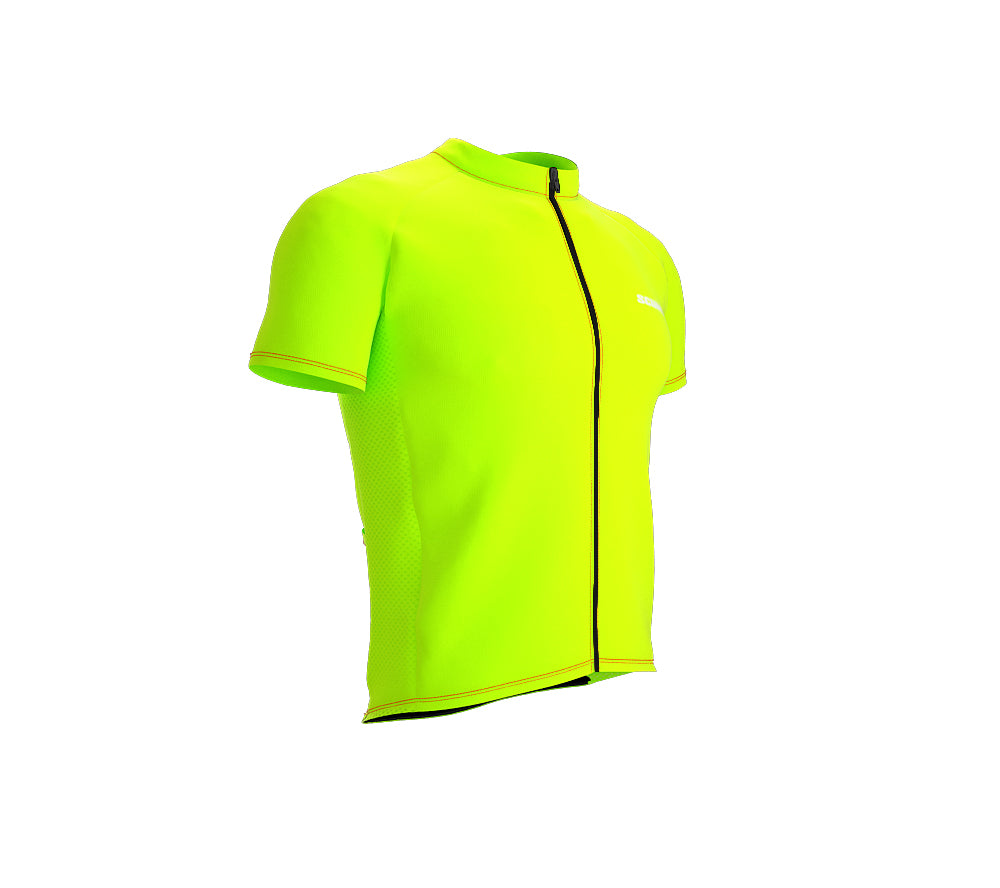 Chroma Contrast |  Short Sleeve Cycling Jersey Neon Green - Black zip - Orange seam | Men and Women