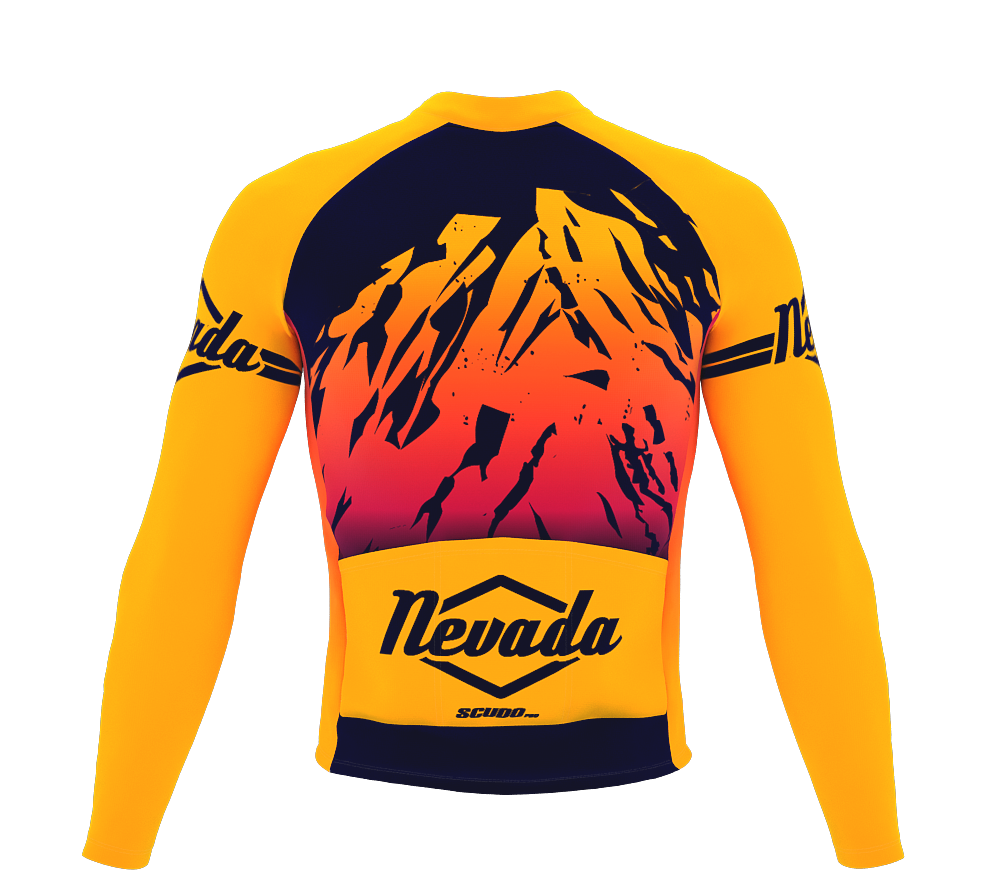 ScudoPro Pro Thermal Long Sleeve Cycling Jersey Nevada USA state Icon landmark identity  | Men and Women