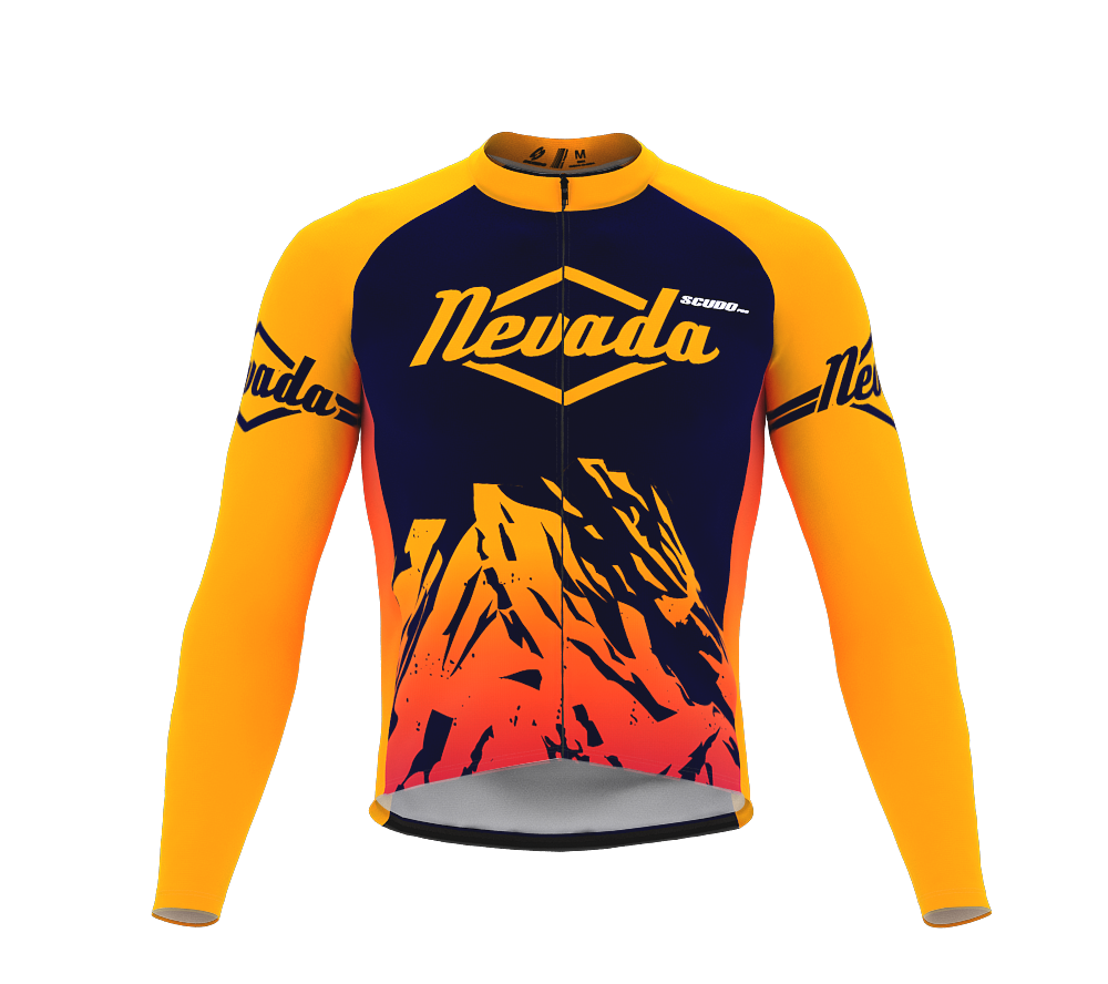 ScudoPro Pro Thermal Long Sleeve Cycling Jersey Nevada USA state Icon landmark identity  | Men and Women