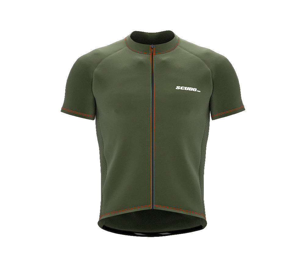 Chroma Contrast |  Short Sleeve Cycling Jersey Olive - Black zip - Orange seam | Men and Women
