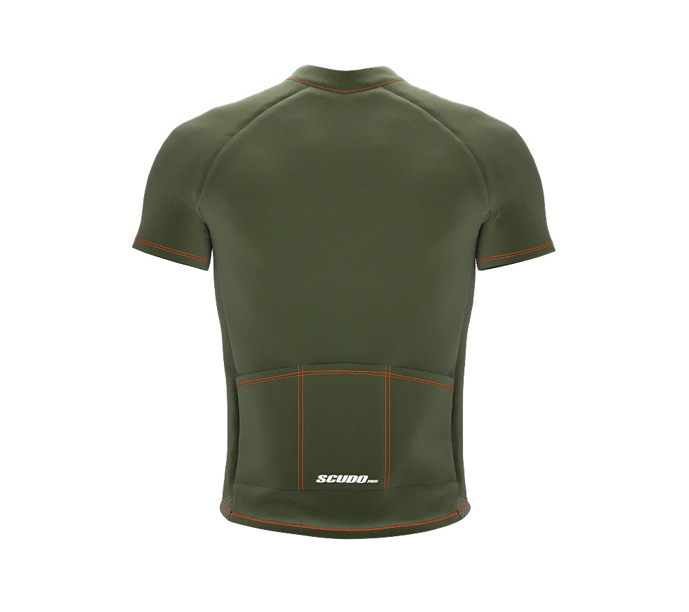 Chroma Contrast |  Short Sleeve Cycling Jersey Olive - Black zip - Orange seam | Men and Women