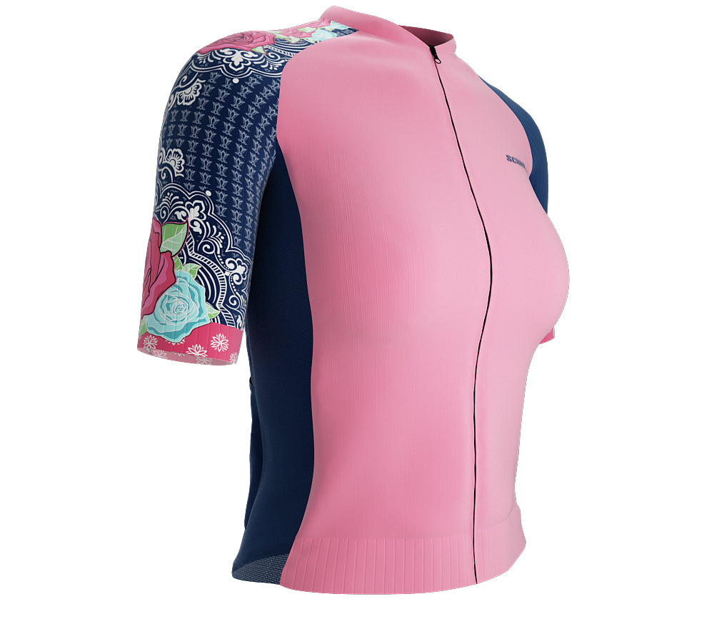 Scudopro Pro-Elite Short Sleeve Cycling Pro Fit Jersey Pink Rose Dimension for Women