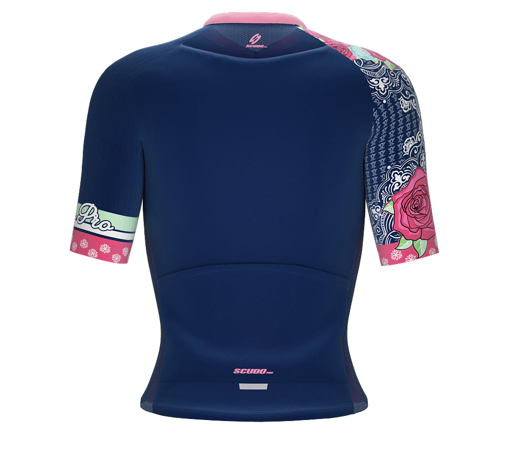 Scudopro Pro-Elite Short Sleeve Cycling Pro Fit Jersey Pink Rose Dimension for Women