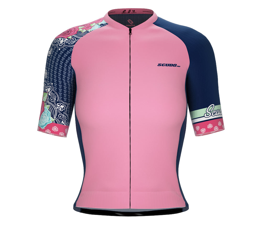 Scudopro Pro-Elite Short Sleeve Cycling Pro Fit Jersey Pink Rose Dimension for Women
