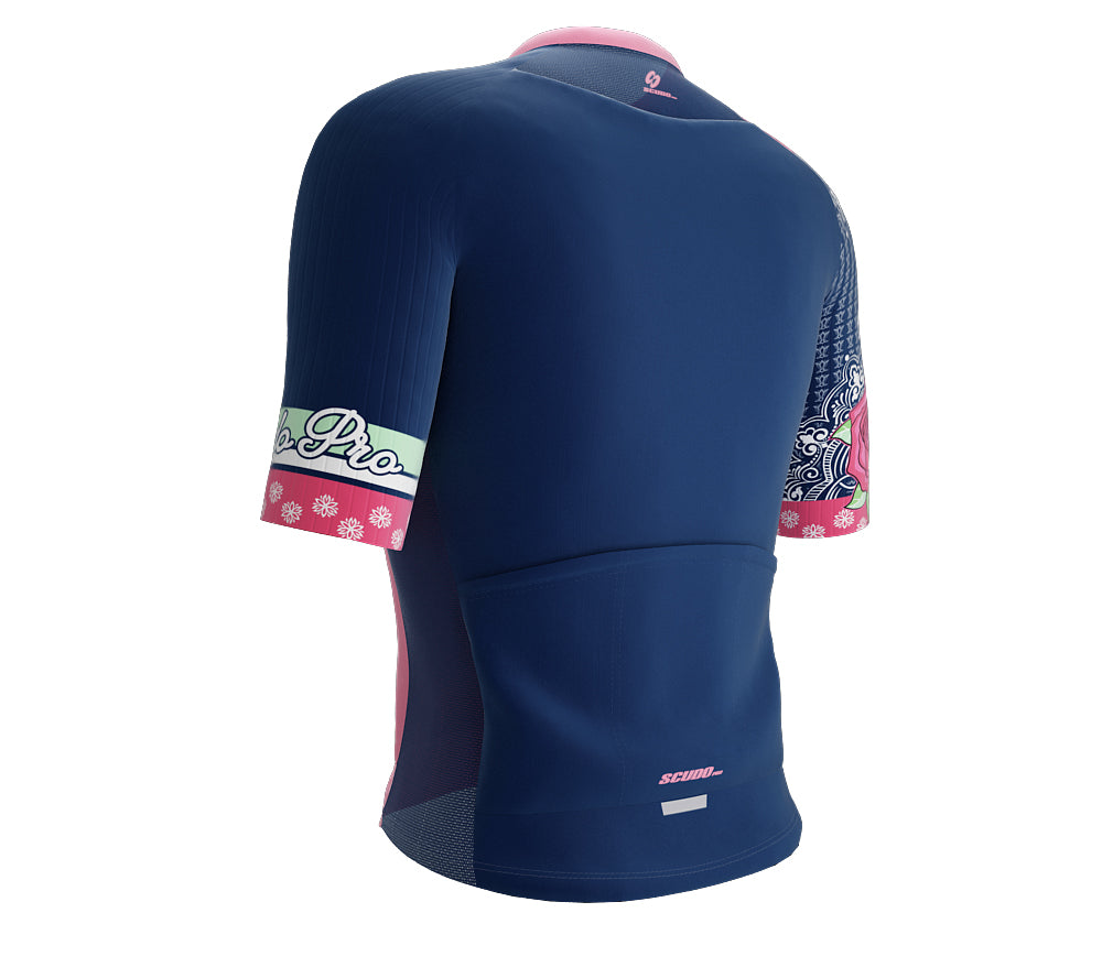 Scudopro Pro-Elite Short Sleeve Cycling Pro Fit Jersey Pink Rose Dimension for Women