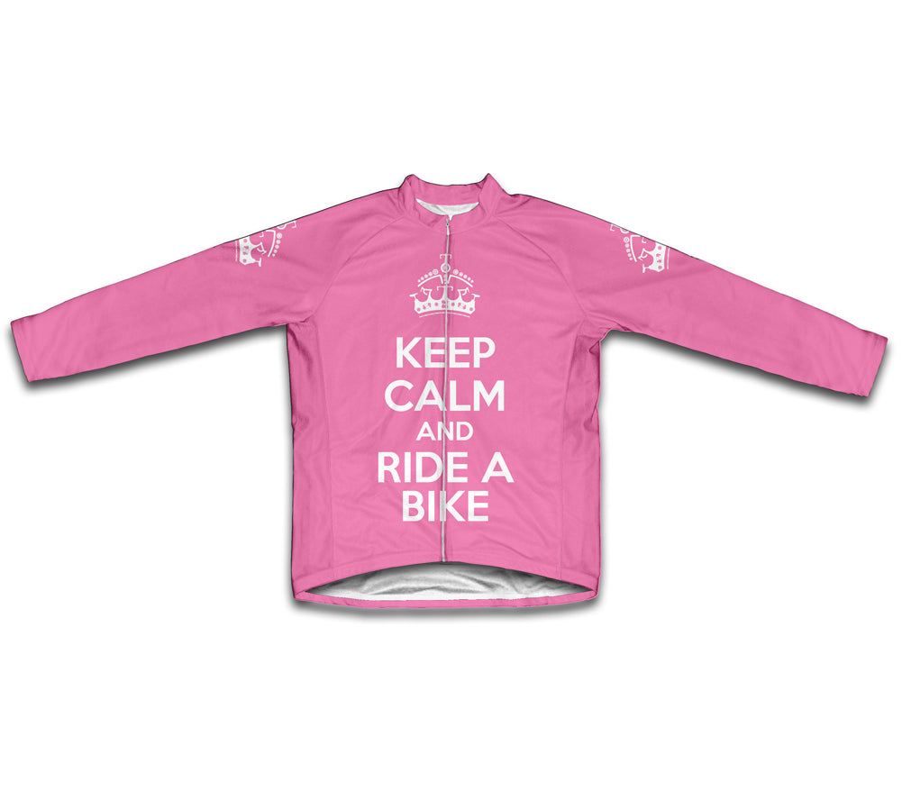 Keep Calm and Ride a Bike Pink Cycling Jersey Long Sleeve
