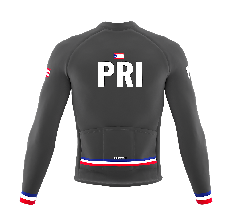 ScudoPro Pro Thermal Long Sleeve Cycling Jersey Country CODE Puerto Rico Gray | Men and Women