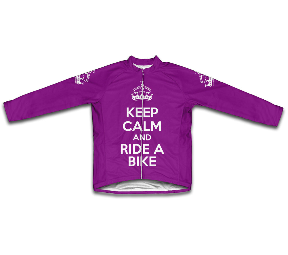 Keep Calm and Ride a Bike Purple Cycling Jersey Long Sleeve