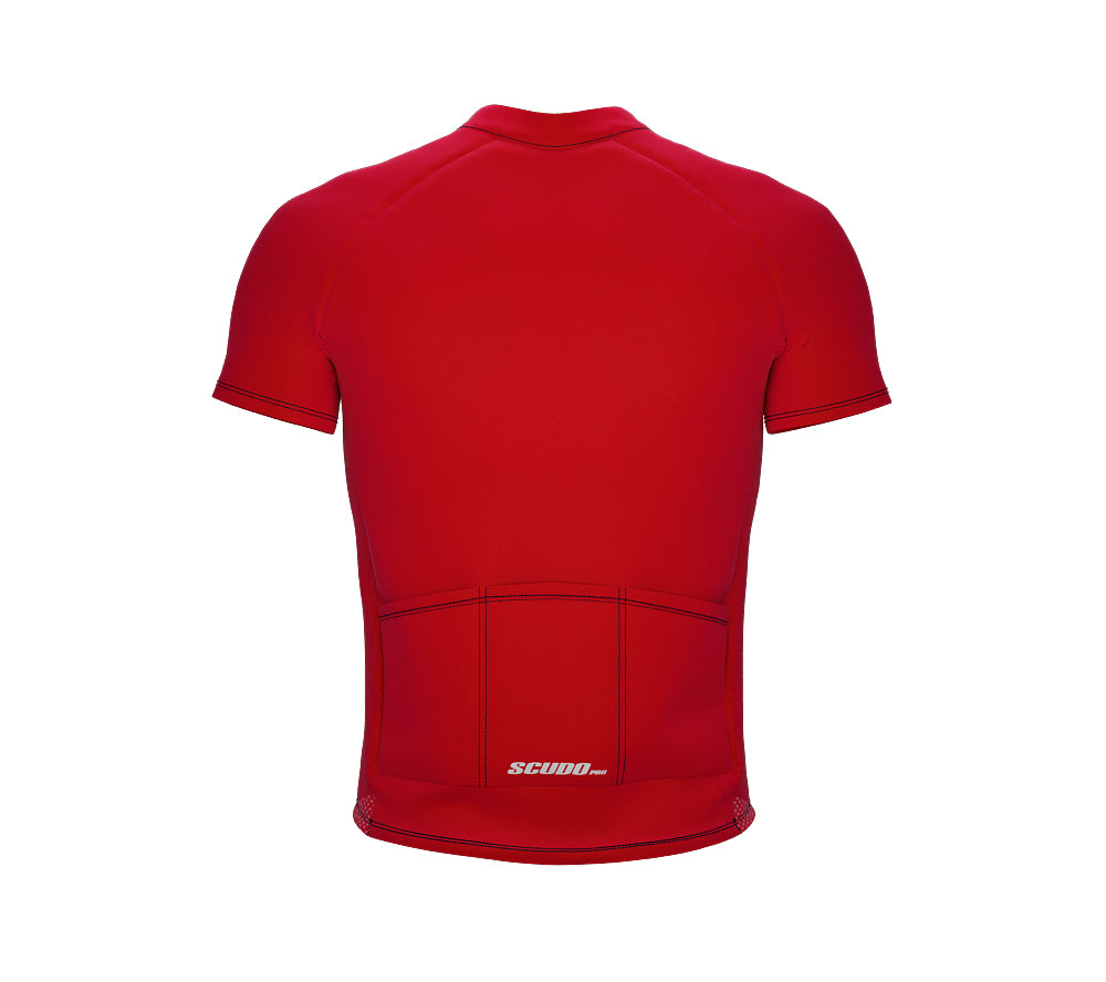 Chroma Contrast |  Short Sleeve Cycling Jersey Red - Black zip - Blue seam | Men and Women
