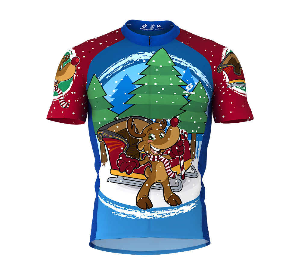 Santa Claus Rudolph Reindeer Short Sleeve Cycling Jersey for Men and Women