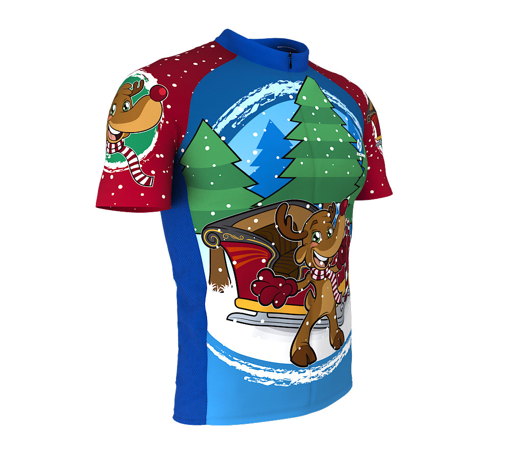 Santa Claus Rudolph Reindeer Short Sleeve Cycling Jersey for Men and Women