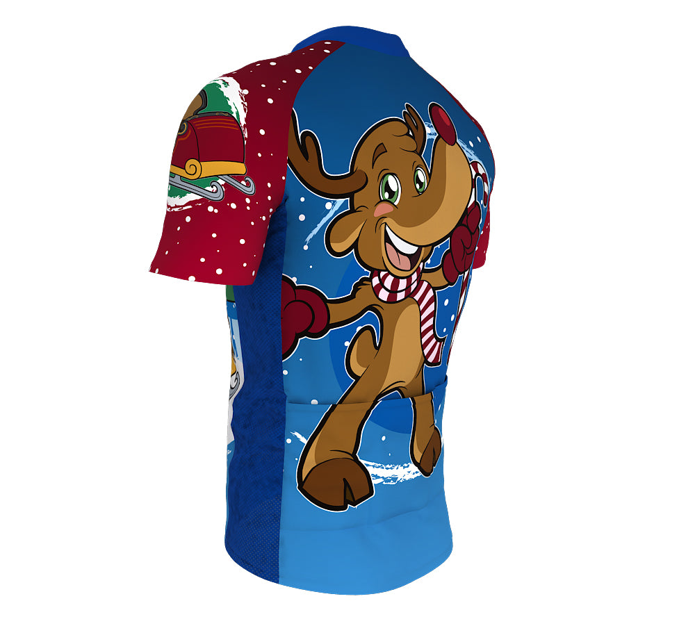 Santa Claus Rudolph Reindeer Short Sleeve Cycling Jersey for Men and Women