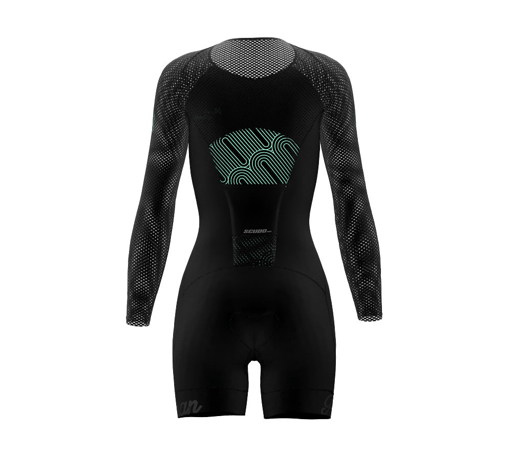 Simple Black Scudopro Cycling Skin Suit Long Sleeve for Woman