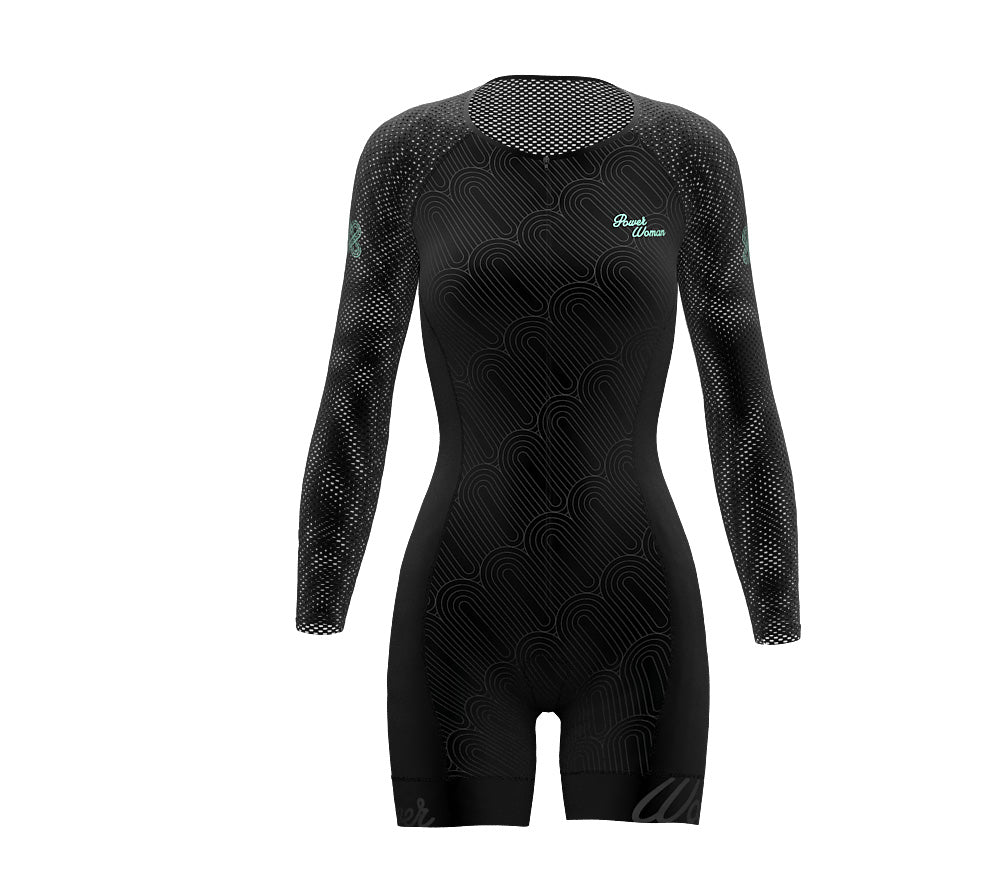 Simple Black Scudopro Cycling Skin Suit Long Sleeve for Women