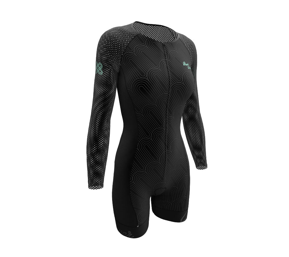 Simple Black Scudopro Cycling Skin Suit Long Sleeve for Woman