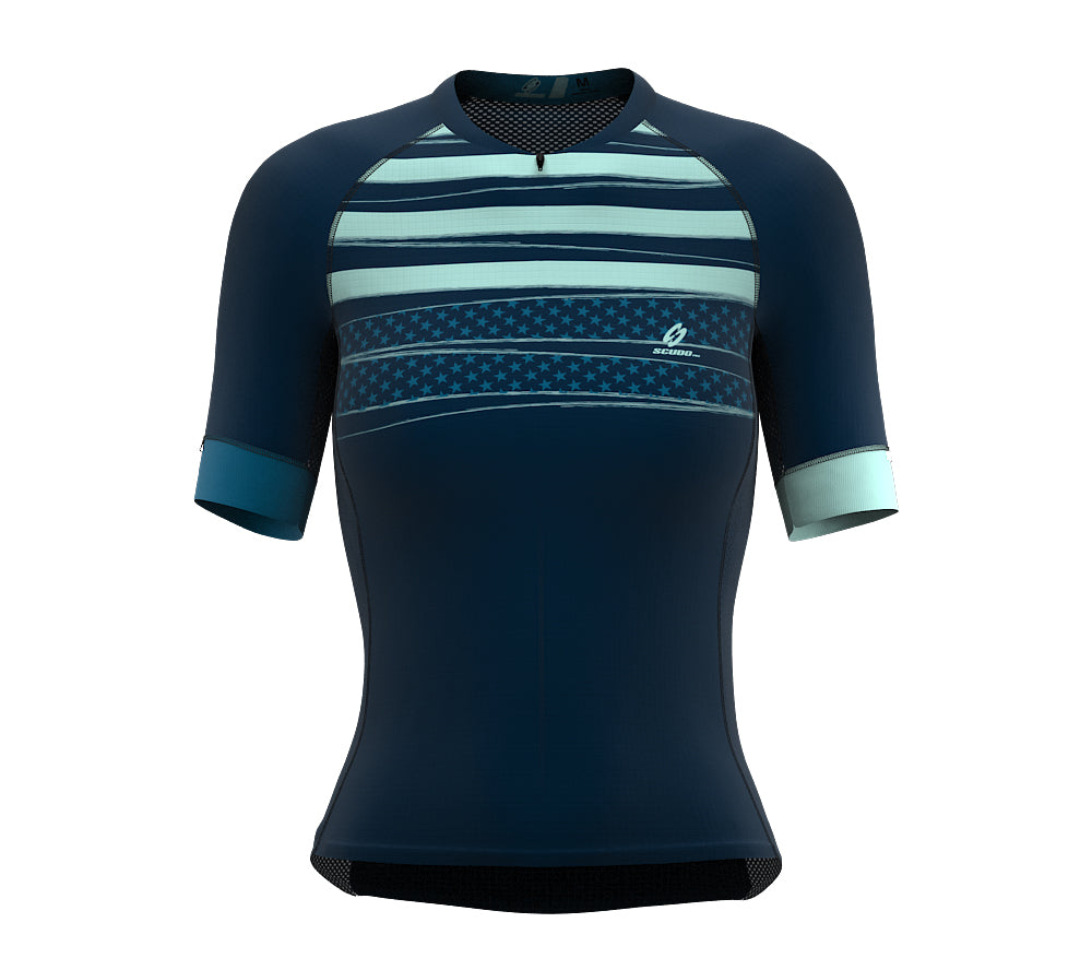 Stripeds Blue Short Sleeve Cycling PRO Jersey