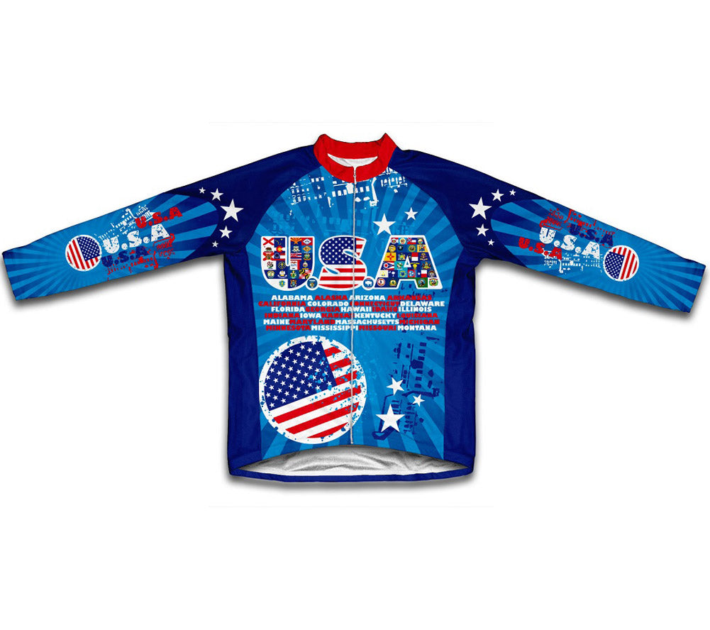 USA All State Flags Winter Thermal Cycling Jersey
