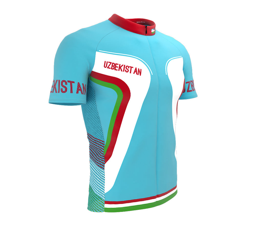 Uzbekistan Full Zipper Bike Short Sleeve Cycling Jersey for Men