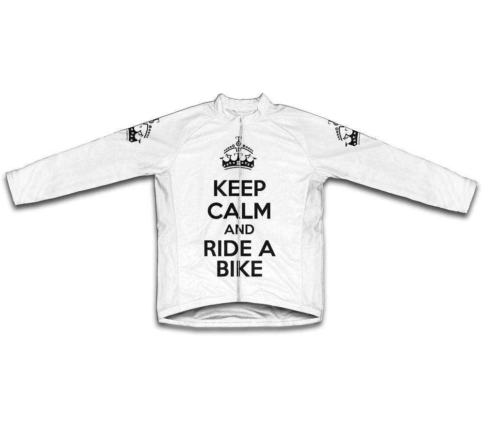 Keep Calm and Ride a Bike White Cycling Jersey Long Sleeve